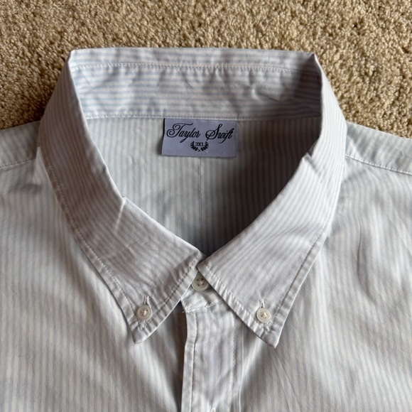 Taylor Swift 3XL Blue Stripe Button Down Shirt Birds Graphic Back - Picture 3 of 11